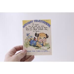Cute Puppy Writing a Card, Birthday, Greeting Card, USED, Craft, ~ 250125-WH 97